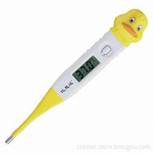 OEM digital clinical thermometer with cartoon head, waterproof and flexible, readable LCD display